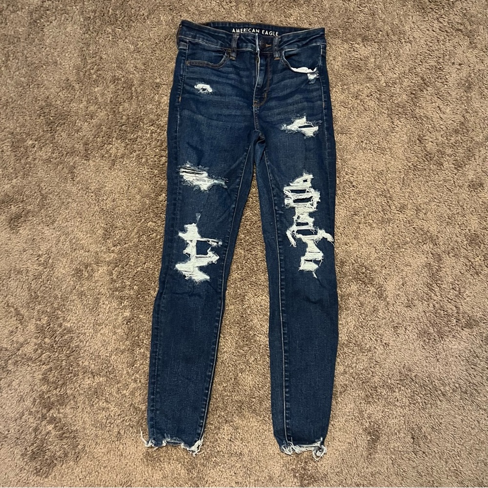 Distressed American Eagle High Rise Jeggings